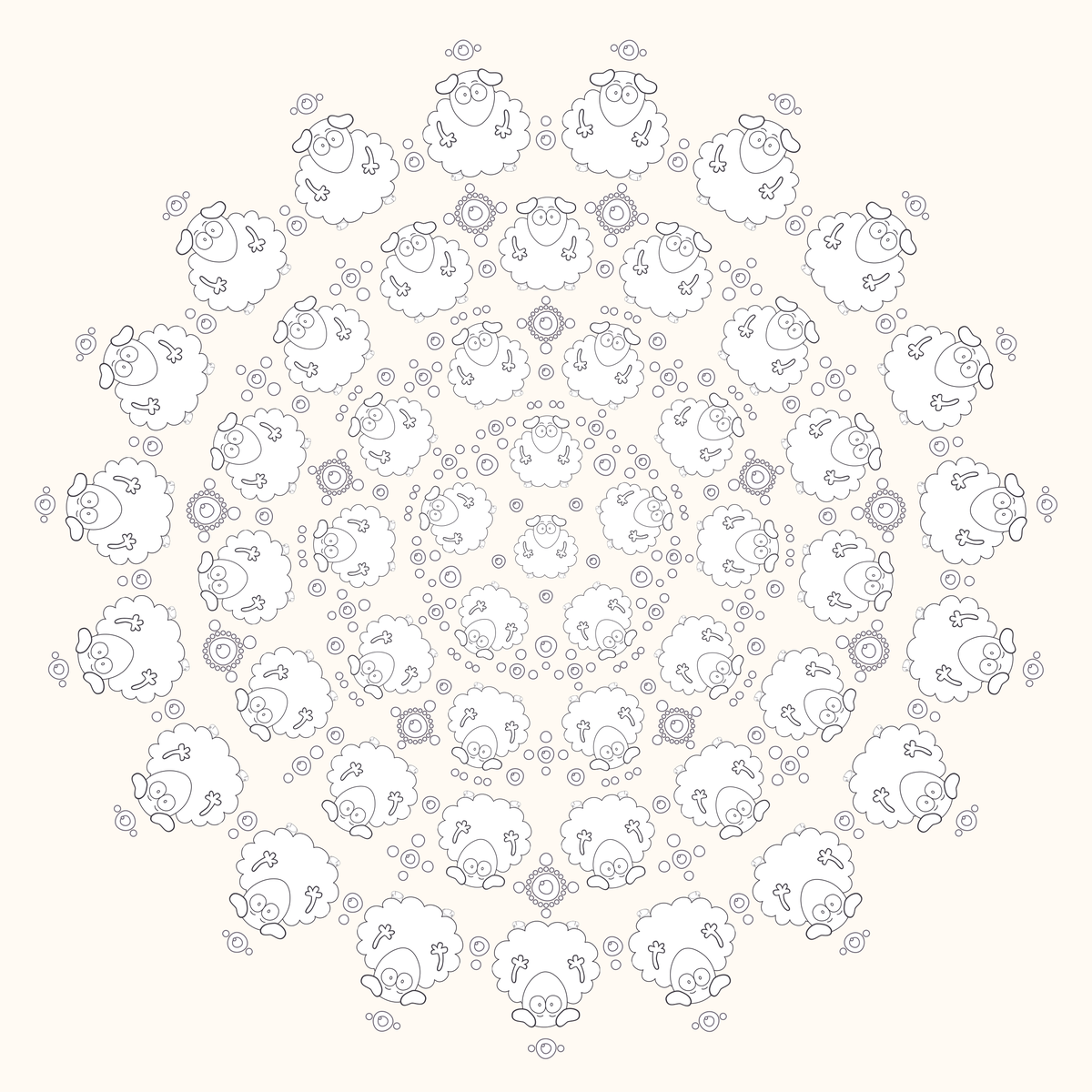 A printable black-and-white Mallow Mandala with large readable Chubblies and balanced coloring detail.